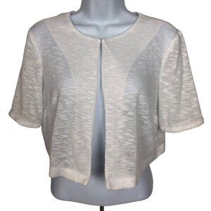 Perception Cardigan Women Size M White Semi Sheer Round Neckline Short Sleeves
